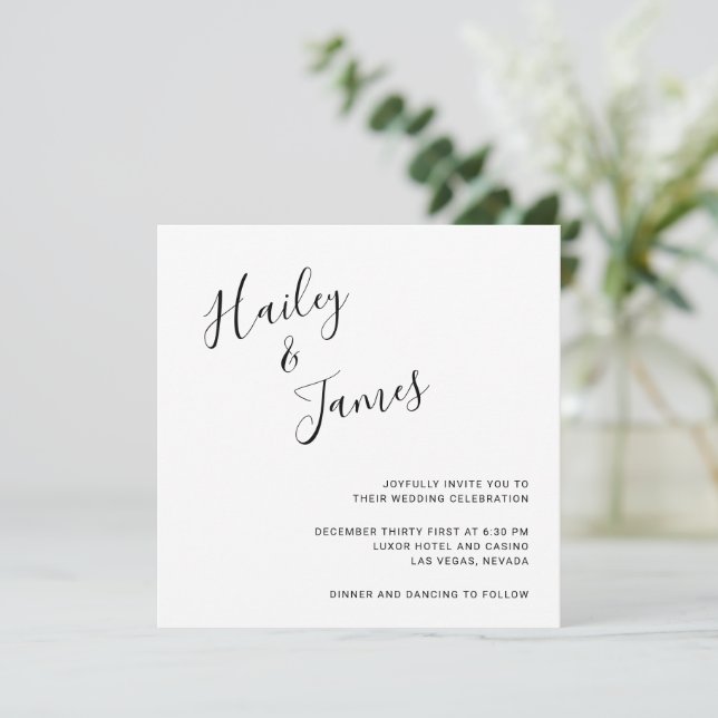Elegant Black and White Modern Wedding Invitation (Standing Front)