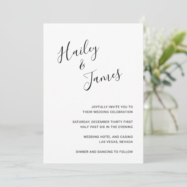 Elegant Black and White Modern Wedding Invitation (Standing Front)