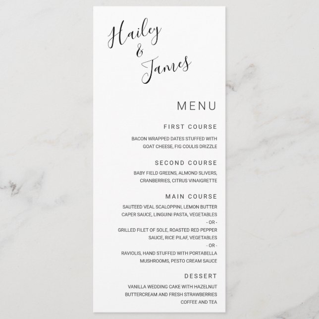 Elegant Black and White Modern Wedding Menu (Front)