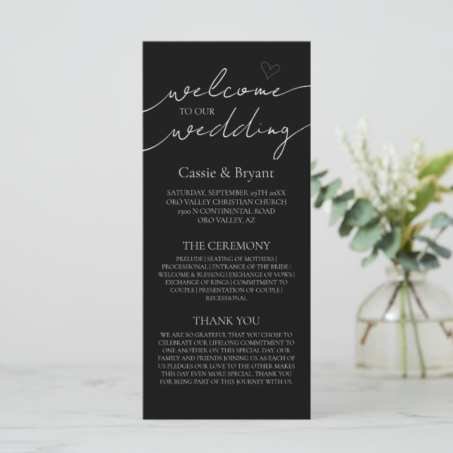 Elegant Black and White Modern Wedding Program (Standing Front)