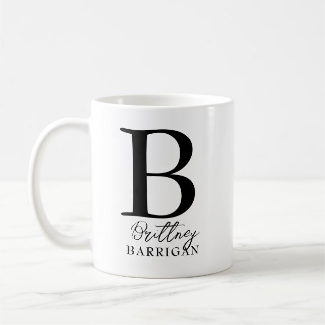 Elegant Black and White Monogram  Coffee Mug (Left)