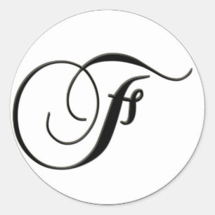 Elegant Black and White Monogram F Classic Round Sticker