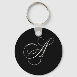 Elegant black and white monogram - initial A Keychain