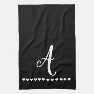 Elegant Black and White Monogram Initial Kitchen Towel