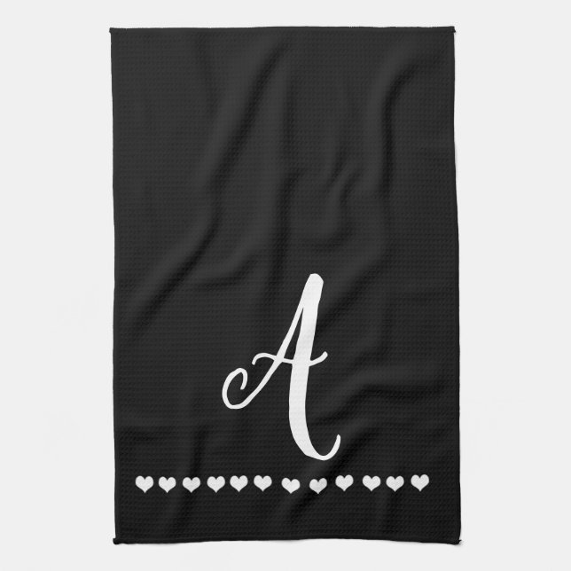 Elegant Black and White Monogram Initial Kitchen Towel (Vertical)
