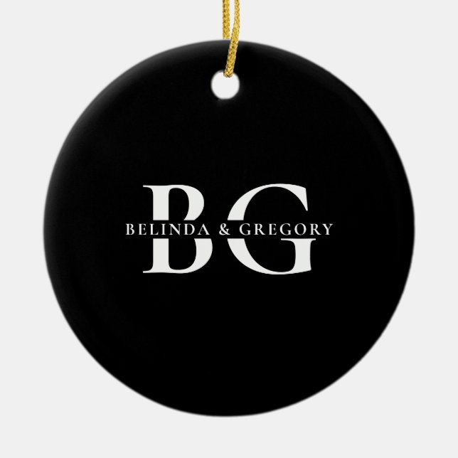 Elegant Black and White Monogram Initials Wedding Ceramic Ornament (Front)