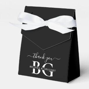 Elegant Black and White Monogram Initials Wedding Favor Box