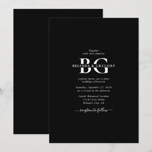 Elegant Black and White Monogram Initials Wedding Invitation