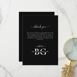 Elegant Black and White Monogram Initials Wedding Thank You Card
