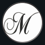 Elegant Black and White Monogram M Classic Round Sticker<br><div class="desc">Elegant Black and White Monogram - m Classic black and white monogram will give your envelopes,  gift bags,  and other wedding decor a touch of elegance.  Easily dress up your special event with monogrammed products from Perfect Postage.</div>