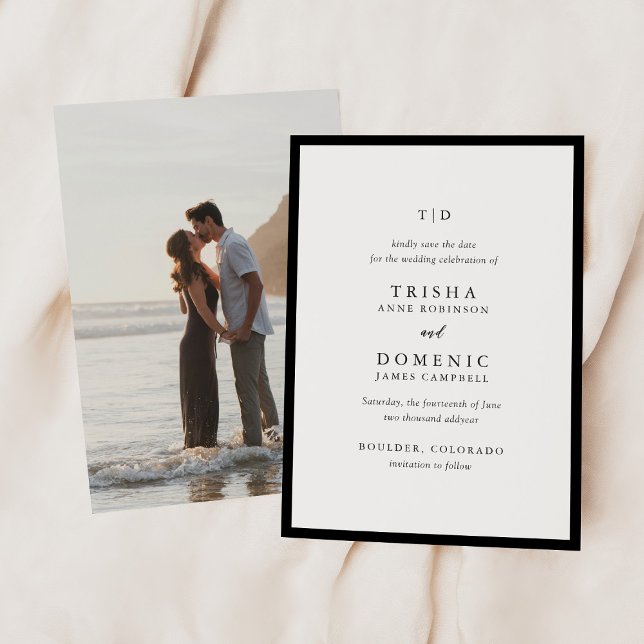 Elegant Black and White Monogram Modern Wedding Save The Date (Creator Uploaded)