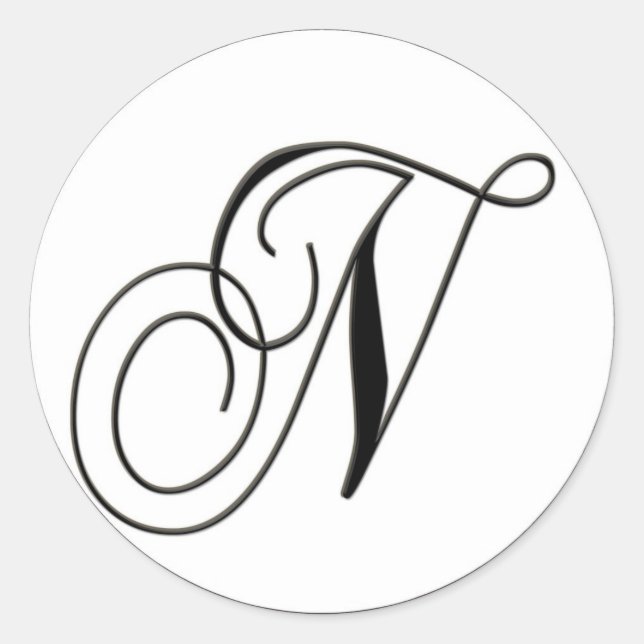 Elegant Black and White Monogram N Classic Round Sticker (Front)