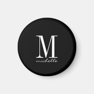 Elegant Black and White Monogram Name Custom Magnet