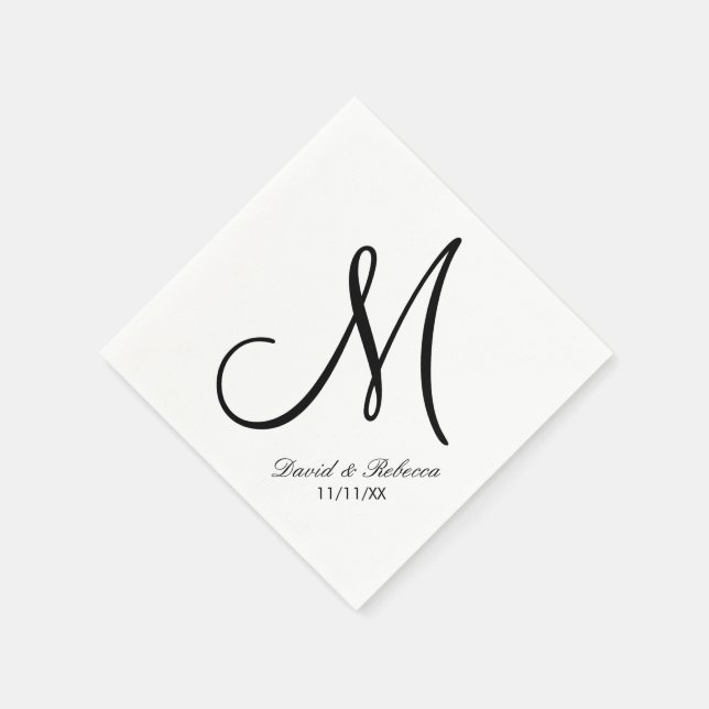 Elegant Black and White Monogram Napkin (Corner)