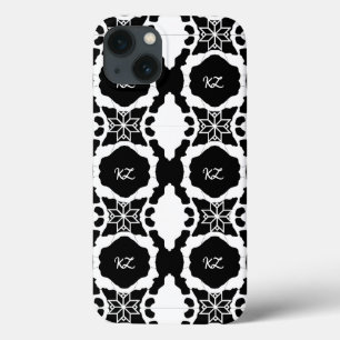 Elegant Black and White monogram pattern iPhone 13 Case