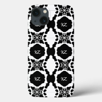 Elegant Black and White monogram pattern iPhone 13 Case