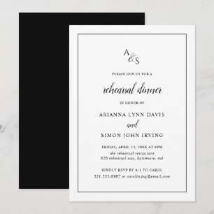 Elegant Black and White Monogram Rehearsal Dinner Invitation