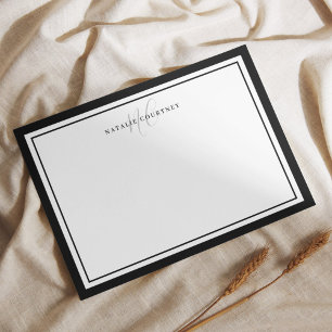 Elegant Black and White Monogram Script Two Border Card