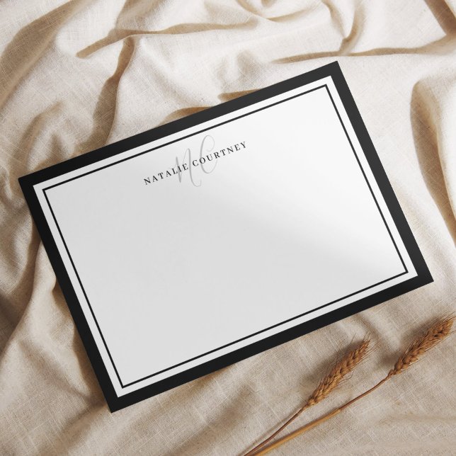 Elegant Black and White Monogram Script Two Border Card (Creator Uploaded)
