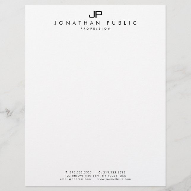 Elegant Black And White Monogram Simple Template Letterhead (Front)
