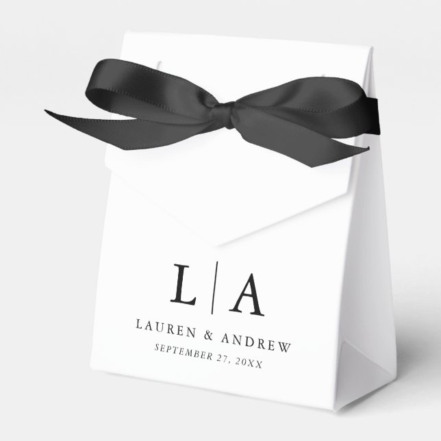 Elegant Black and White Monogram Simple Wedding Favor Box (Front Side)