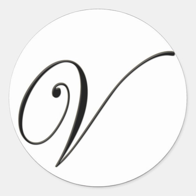 Elegant Black and White Monogram V Classic Round Sticker (Front)