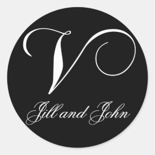 Elegant Black and White Monogram V Names Stickers