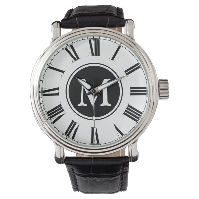 Elegant Black And White Monogram Watch (Front)