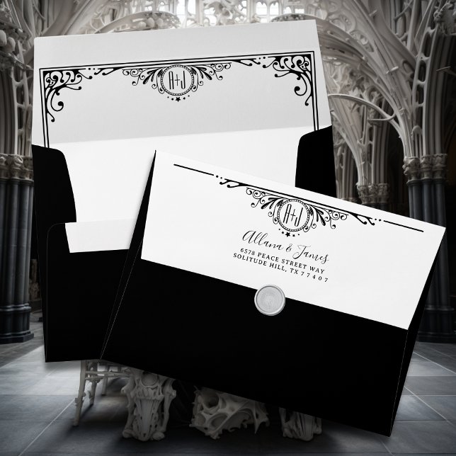 Elegant Black and White Monogram Wedding  Envelope (Creator Uploaded)
