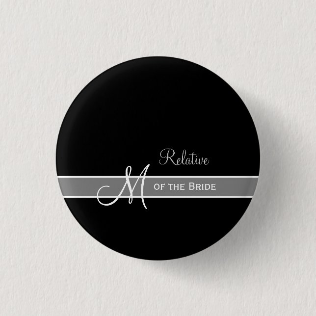 Elegant Black and White Monogram Wedding ID 1 Inch Round Button (Front)