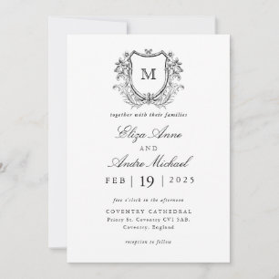 Elegant Black and White Monogram Wedding Invitatio Invitation
