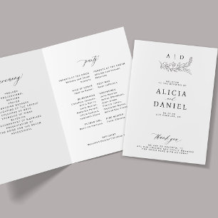 Elegant black and white monogram wedding  program
