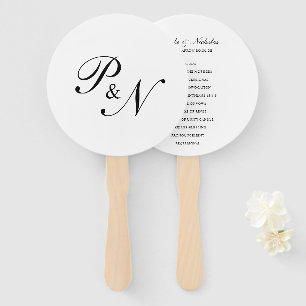 Elegant Black and White Monogram Wedding Program Hand Fan
