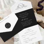 Elegant Black and White Monogram Wedding with RSVP All In One Invitation<br><div class="desc">Elegant All- in- One tri- fold monogram wedding invitation with perforated RSVP postcard. Stylish black and white design with delicate hand drawn botanical monogram with couples initials. Modern hand written calligraphy elements. Environmentally friendly, as there is no need for extra insert cards, RSVP cards or even envelopes, this invitation has...</div>