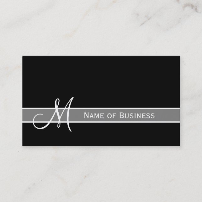 Elegant Black and White Monogram With Name Business Card (Front)