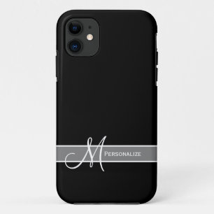 Elegant Black and White Monogram With Name iPhone 11 Case