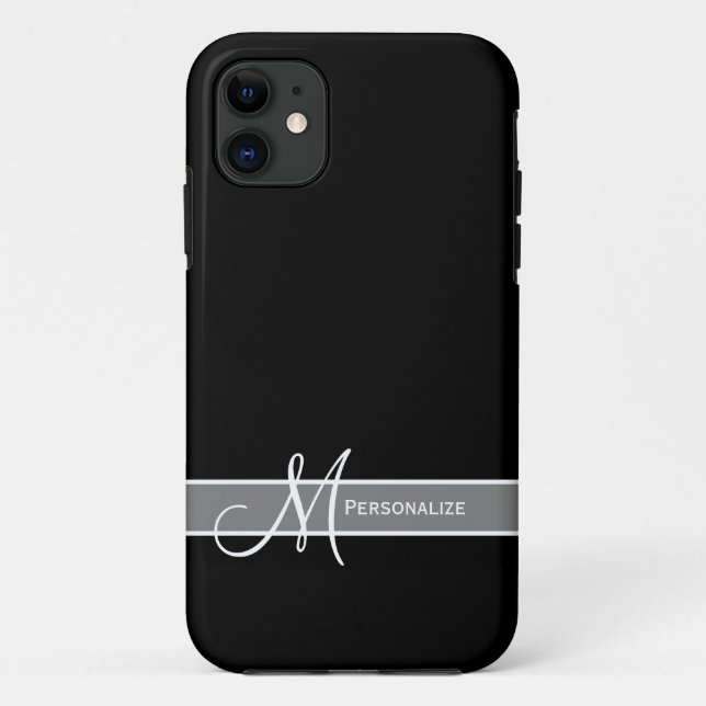 Elegant Black and White Monogram With Name Case-Mate iPhone Case (Back)