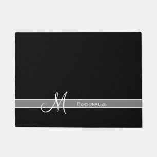 Elegant Black and White Monogram With Name Doormat