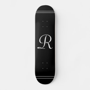 Elegant Black and White Monogrammed Personalised  Skateboard