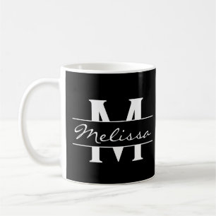 Elegant black and white name monogram coffee mug