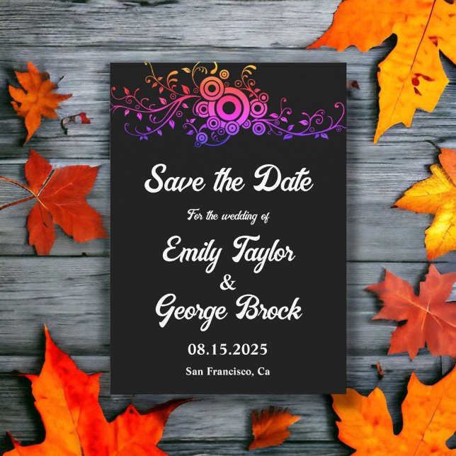 Elegant Black And White Neon Foliage Fall Wedding Save The Date (Creator Uploaded)