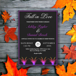 Elegant Black And White Neon Grass Fall Wedding Invitation