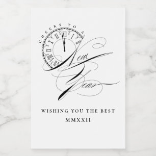Elegant Black and White New Year Mini Wine Label
