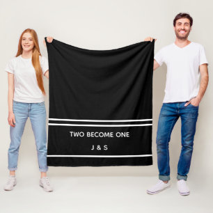 Elegant Black and White Newlywed Initials Fleece Blanket