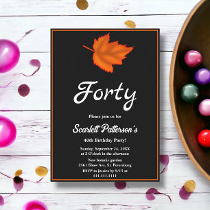 Elegant Black And White Orange Fall 40th Birthday Invitation