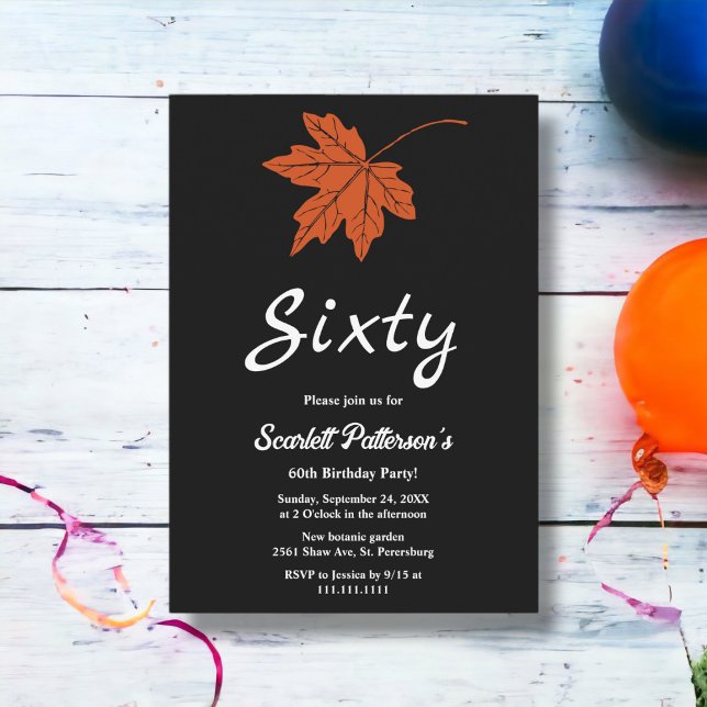 Elegant Black And White Orange Fall 60th Birthday Invitation (Creator Uploaded)