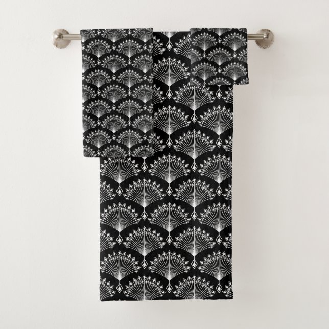 Elegant black and white ornament in art Deco style Bath Towel Set (Insitu)
