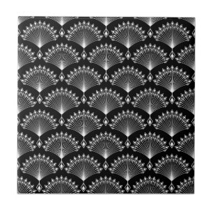Elegant black and white ornament in art Deco style Tile