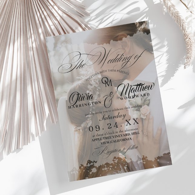 Elegant Black and white Overlay 2 Photo Wedding Invitation (Creator Uploaded)
