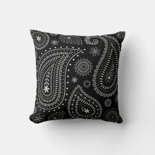 Elegant Black and White Paisley – Retro Eastern Throw Pillow